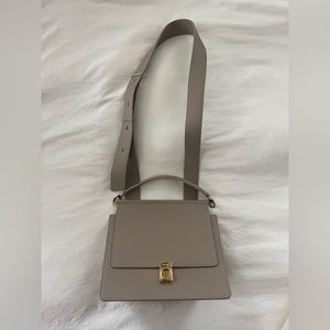 POLENE GENUINE LEATHER "NUMERO SEPT" MINI SHOULDER BAG -TAUPE / GRAY